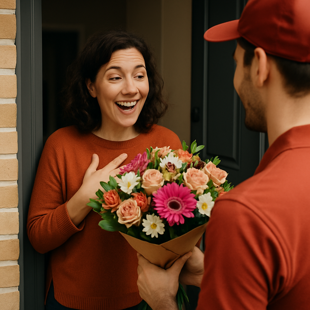 Customer receiving flowers