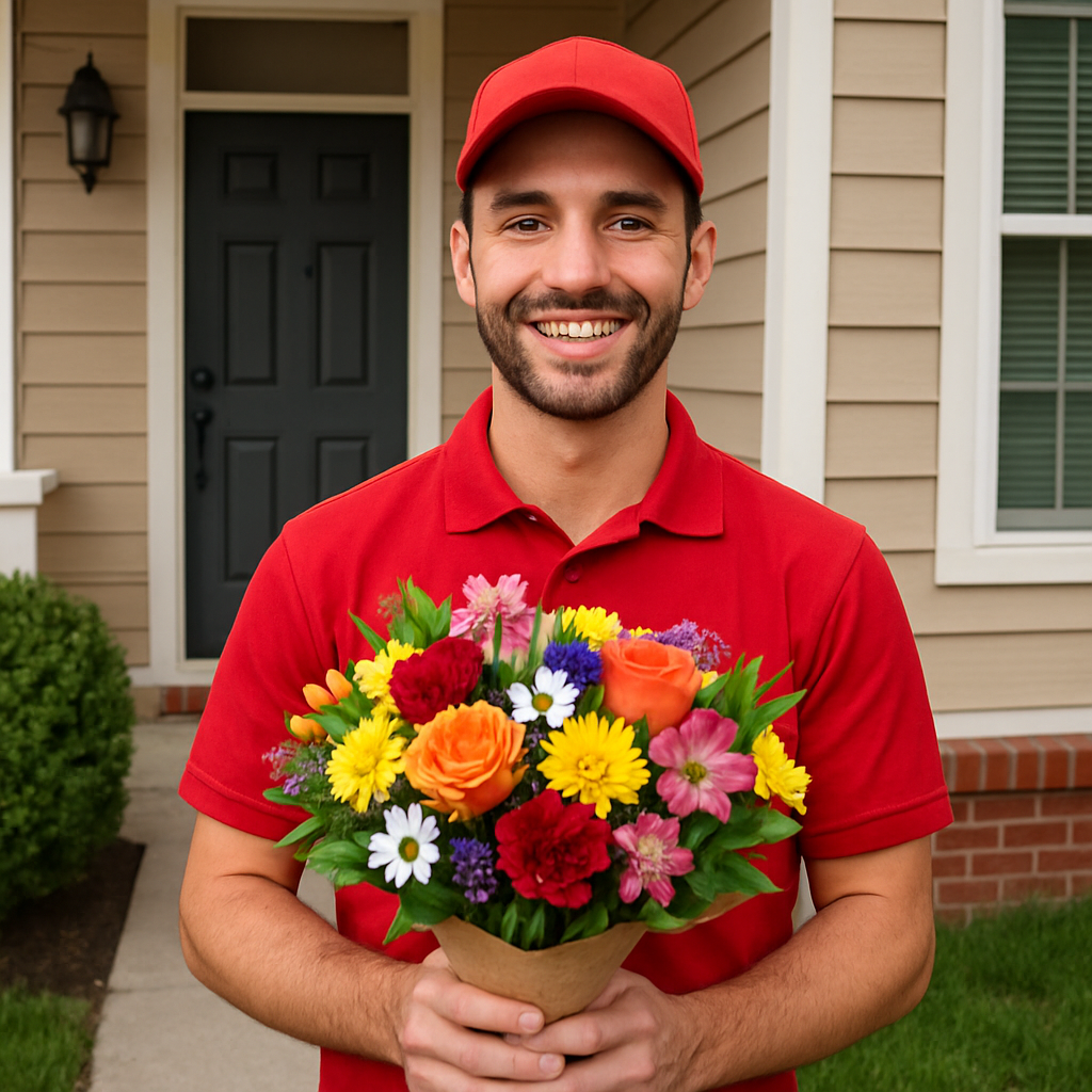 Delivery person with flowers