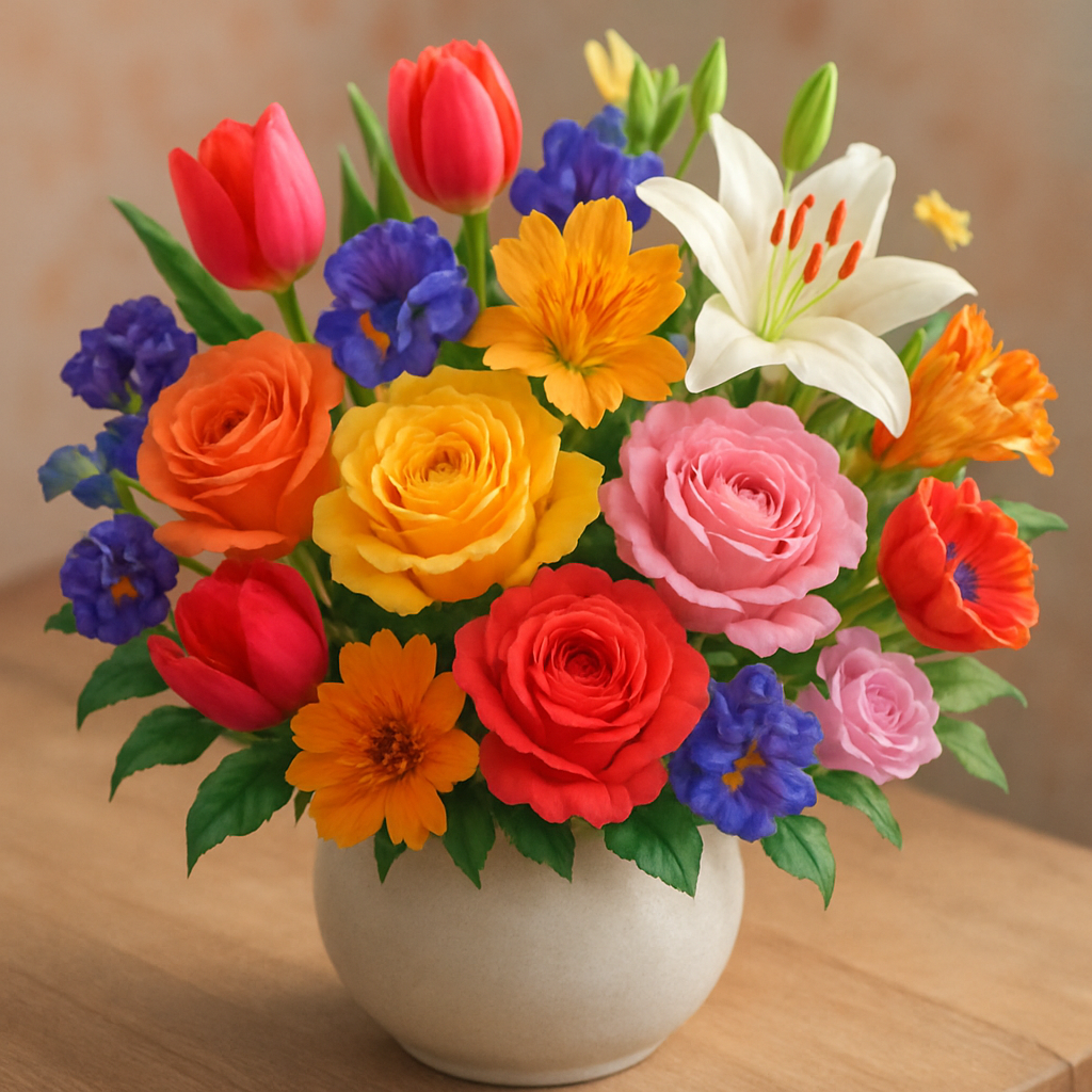 A variety of flowers in a bouquet