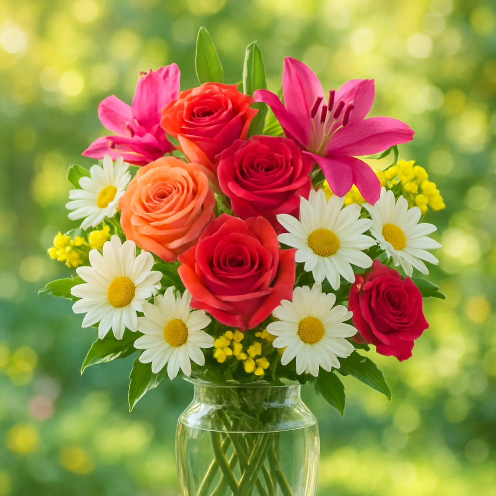 A vibrant bouquet of mixed flowers
