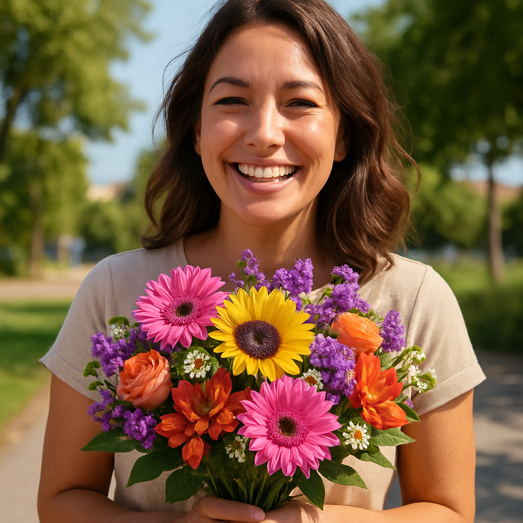 Customer holding flowers